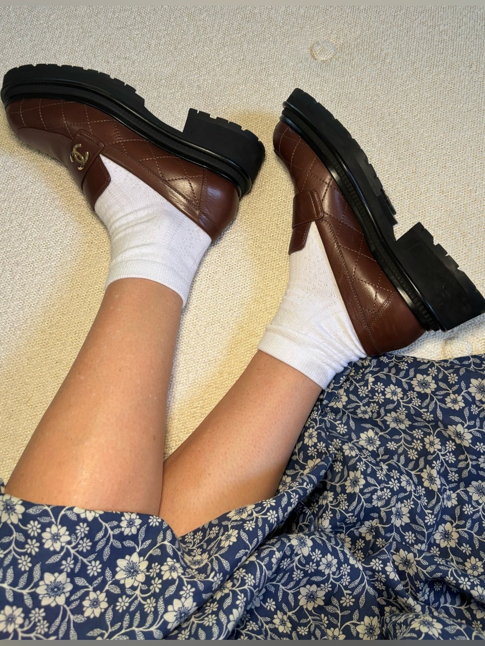 CHANEL quilted leather lug loafer, gold CC turnlock · size 38